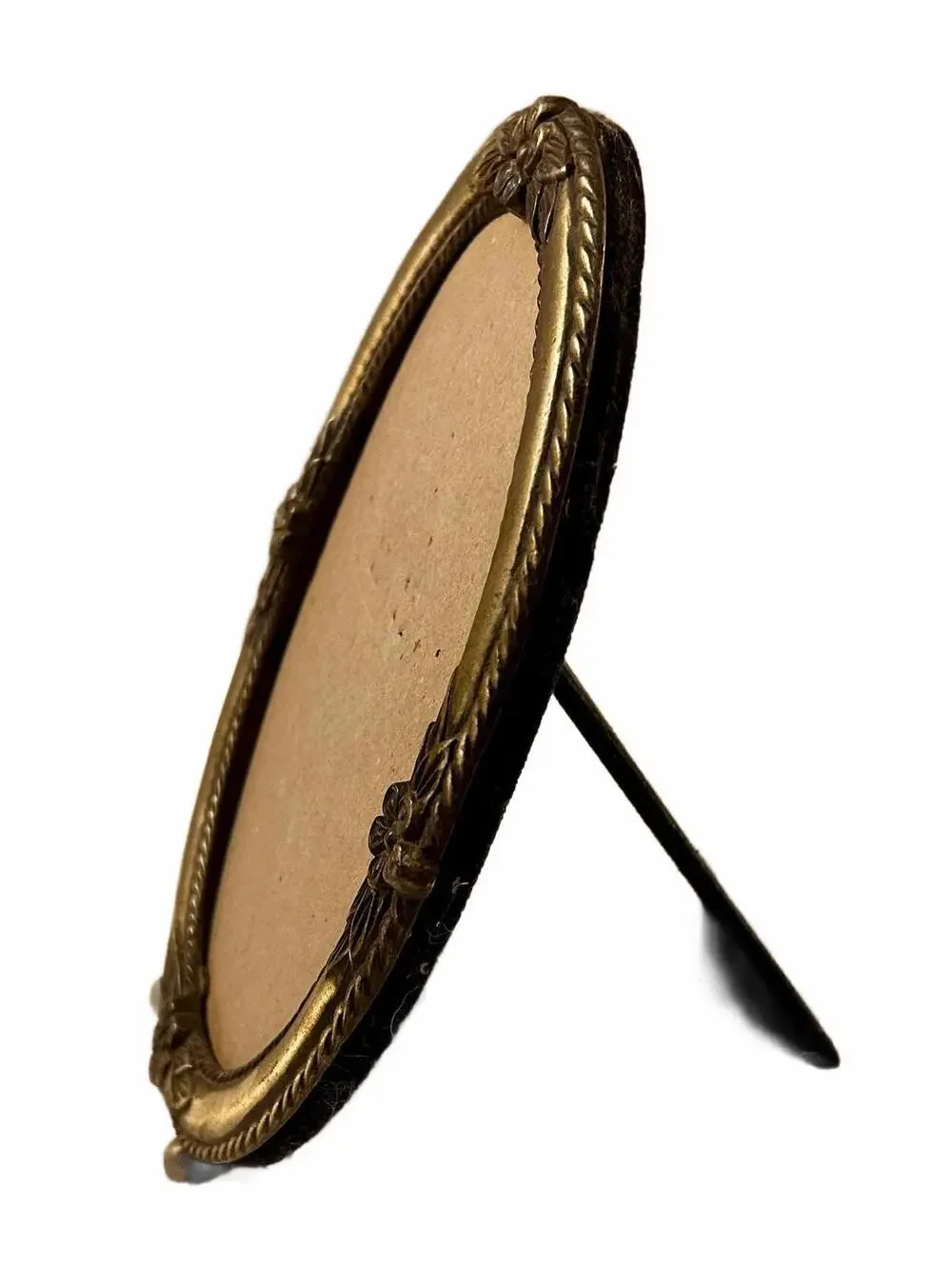 Vintage Pewter Silver Oval Portrait Picture Frame Floral Details